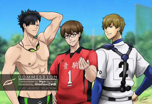 Kuroo, Miyuki, Makoto crossover [Rendered Sketch] for Shy